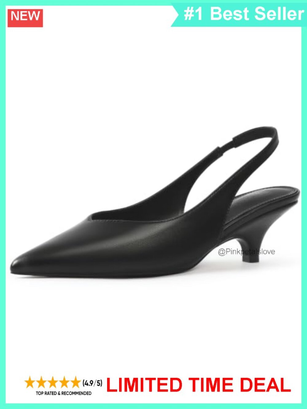 Faux Leather Slingback Kitten Heels Pointy Toe Pumps Office Wear